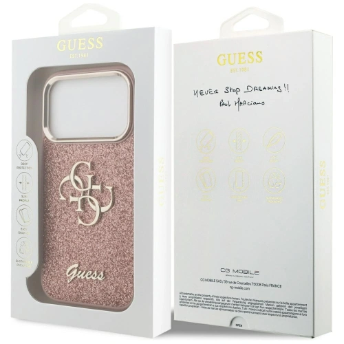 Etui Guess Fixed Glitter Big 4G Metal Frame do Apple iPhone 17 Pro różowy
