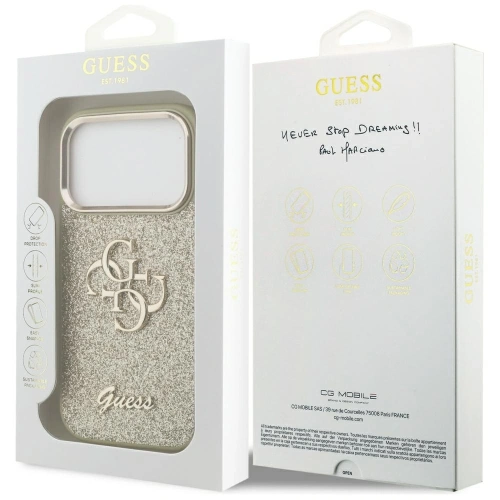 Etui Guess Fixed Glitter Big 4G Metal Frame do Apple iPhone 17 Pro złoty
