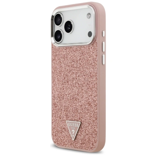 Etui Guess Glitter Triangle Logo MagSafe do Apple iPhone 17 Pro Max różowy