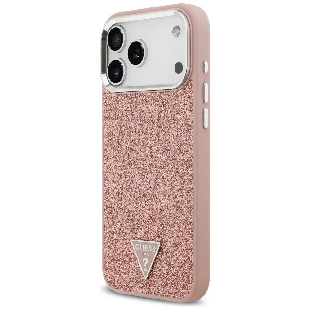 Etui Guess Glitter Triangle Logo MagSafe do Apple iPhone 17 Pro Max różowy