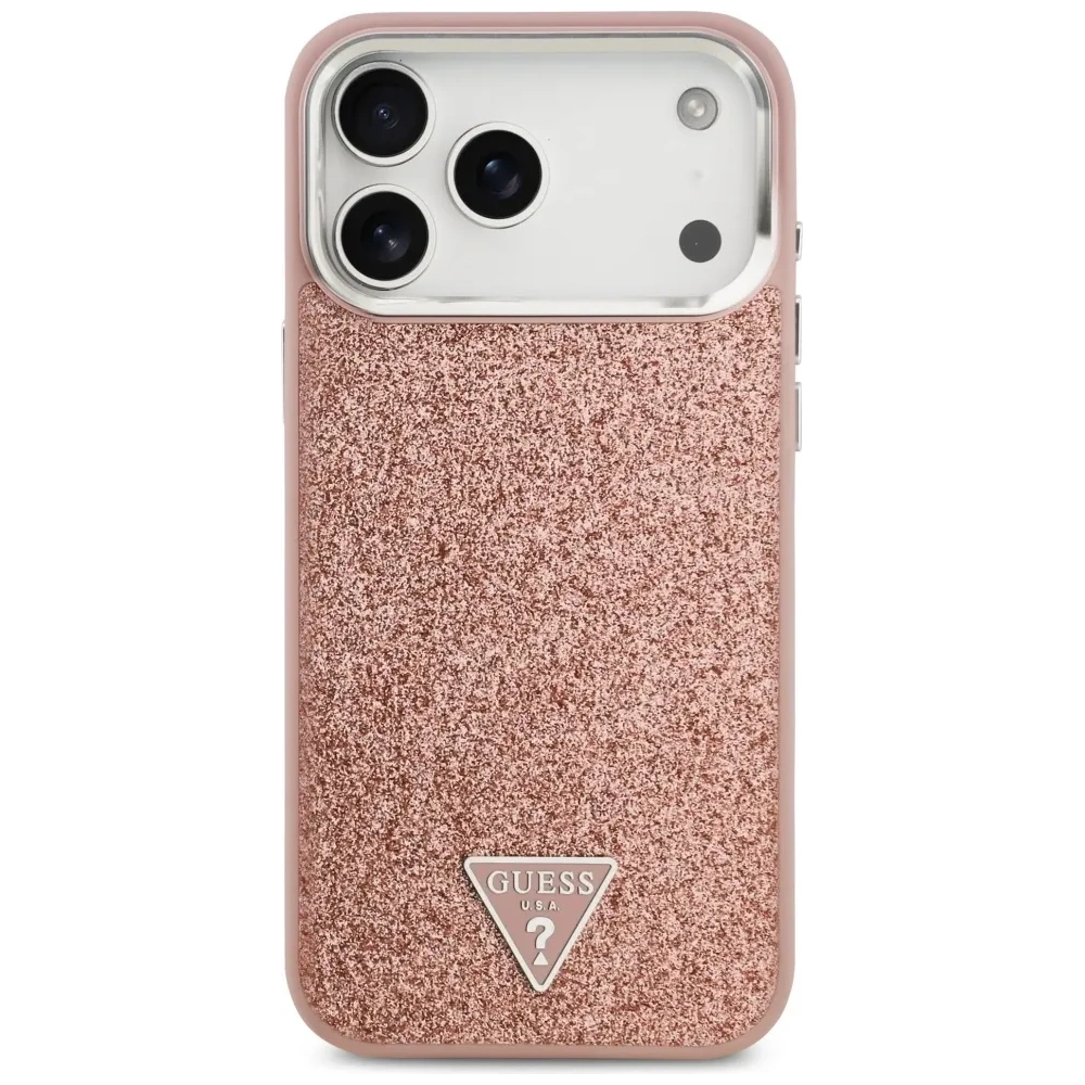 Etui Guess Glitter Triangle Logo MagSafe do Apple iPhone 17 Pro Max różowy
