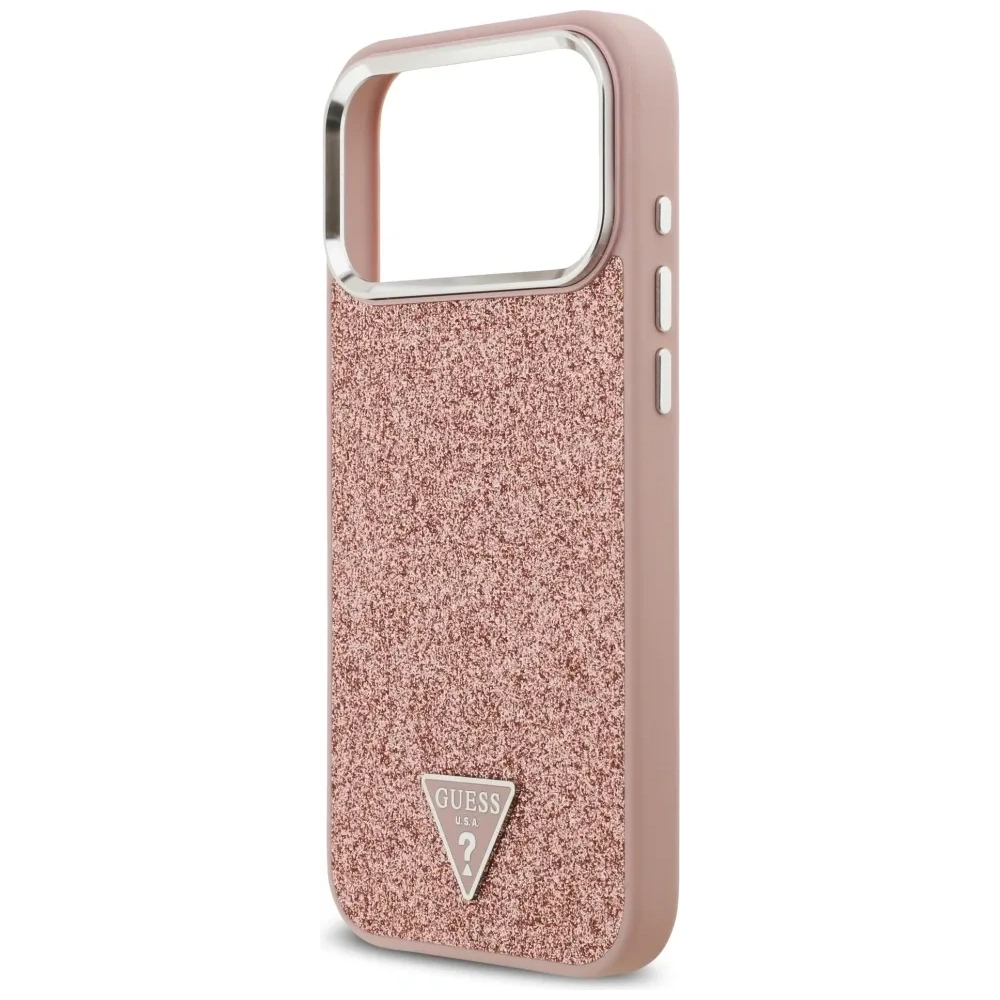 Etui Guess Glitter Triangle Logo MagSafe do Apple iPhone 17 Pro Max różowy