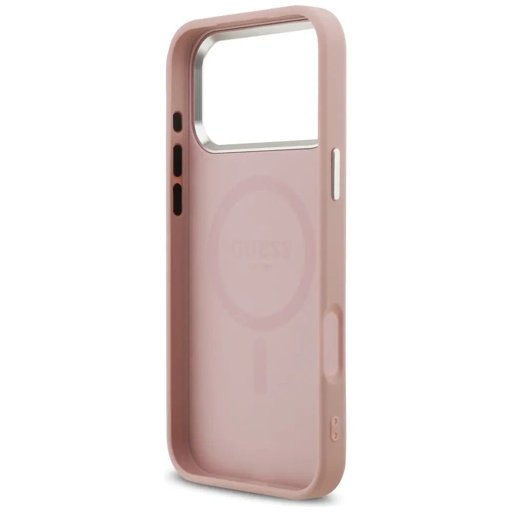 Etui Guess Glitter Triangle Logo MagSafe do Apple iPhone 17 Pro Max różowy