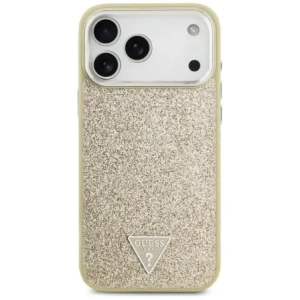 Etui Guess Glitter Triangle Logo MagSafe do Apple iPhone 17 Pro Max złoty