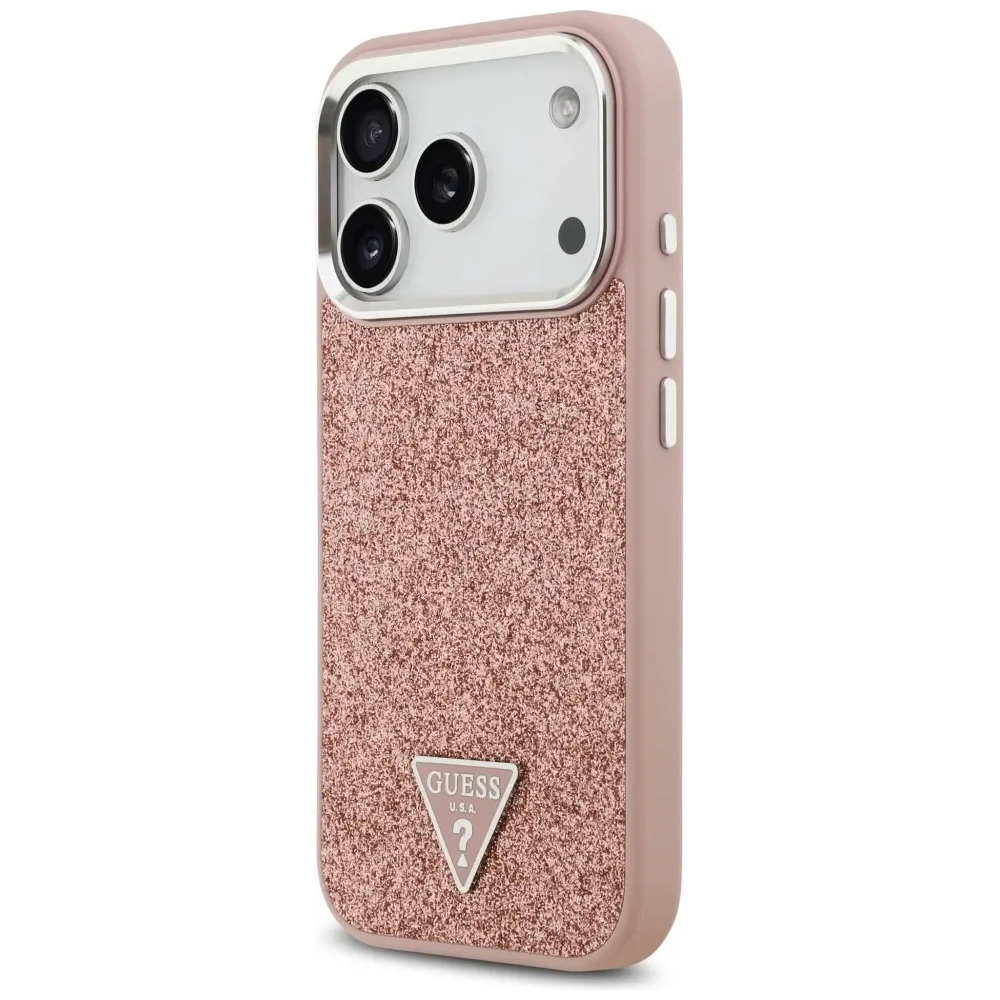Etui Guess Glitter Triangle Logo MagSafe do Apple iPhone 17 Pro różowy