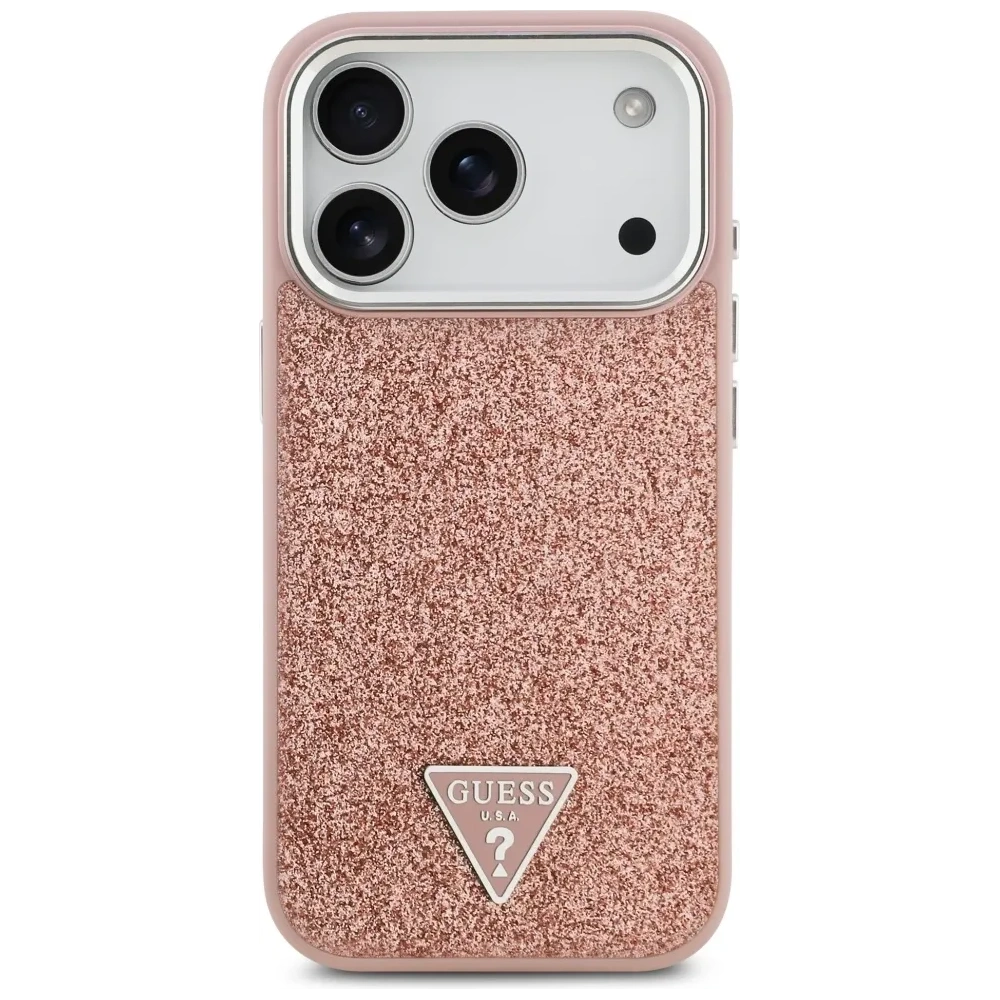 Etui Guess Glitter Triangle Logo MagSafe do Apple iPhone 17 Pro różowy