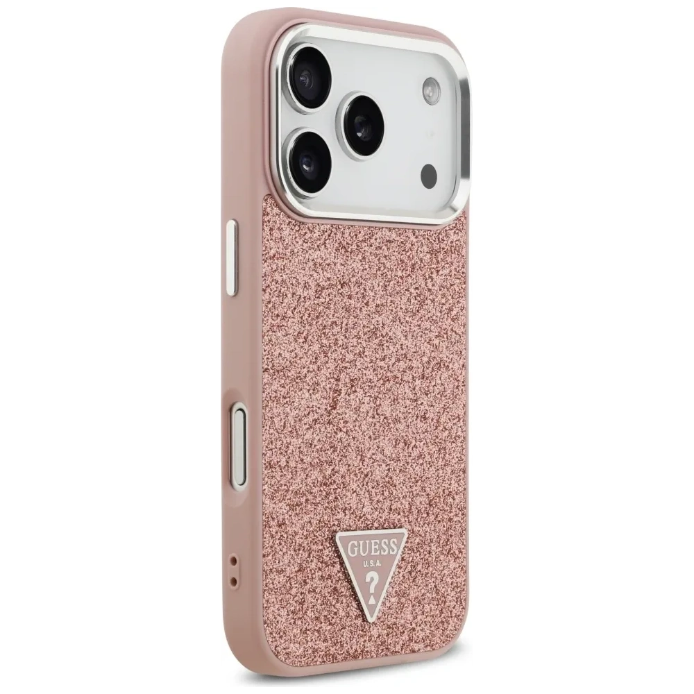 Etui Guess Glitter Triangle Logo MagSafe do Apple iPhone 17 Pro różowy