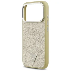 Etui Guess Glitter Triangle Logo MagSafe do Apple iPhone 17 Pro złoty