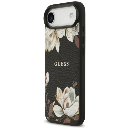 Etui Guess Grained Flowers Classic Logo MagSafe do Apple iPhone Air czarny