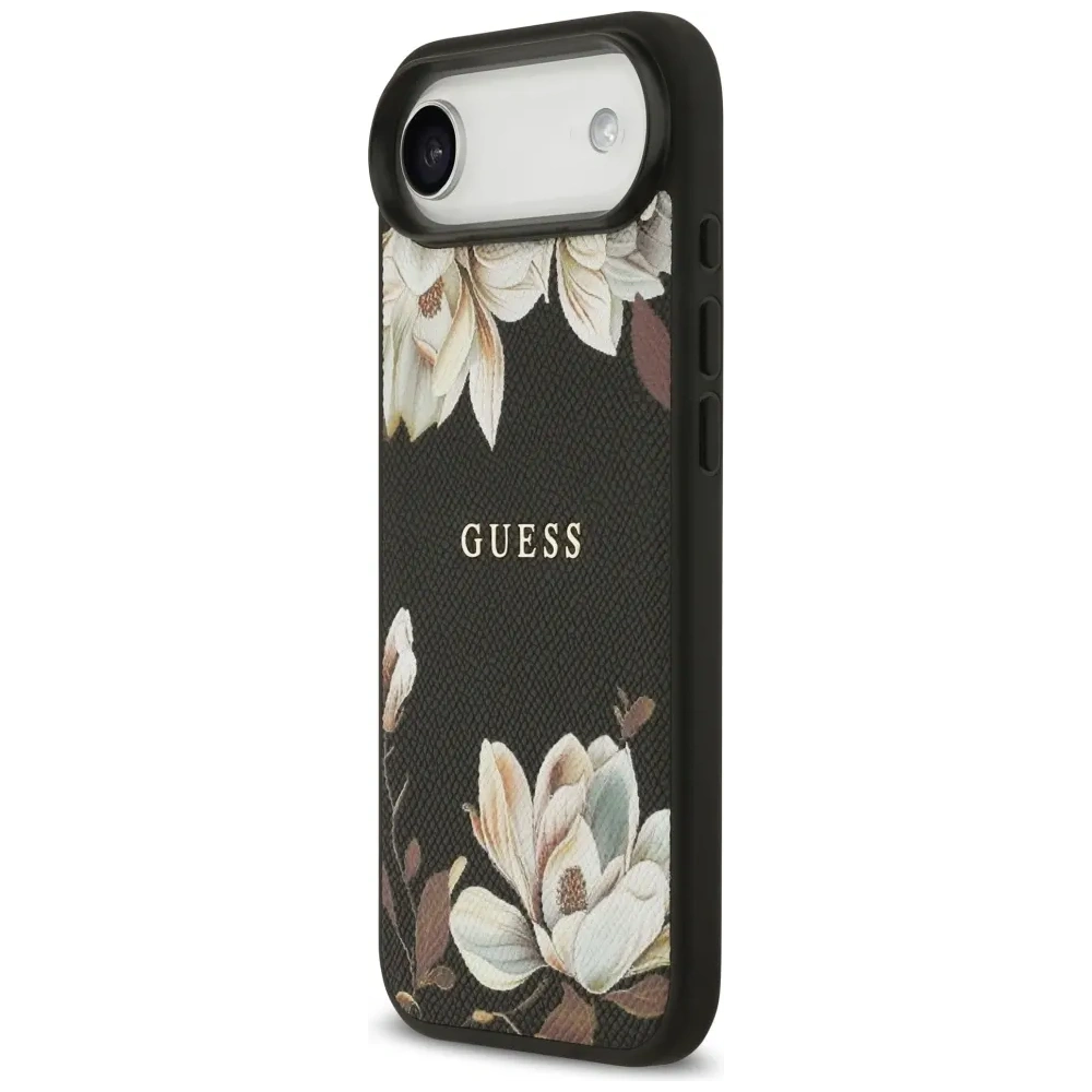 Etui Guess Grained Flowers Classic Logo MagSafe do Apple iPhone Air czarny