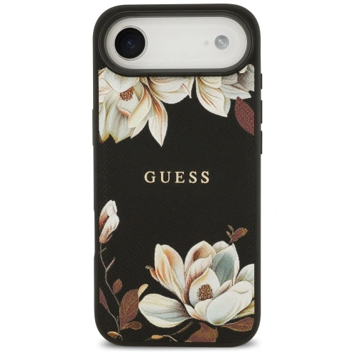 Etui Guess Grained Flowers Classic Logo MagSafe do Apple iPhone Air czarny