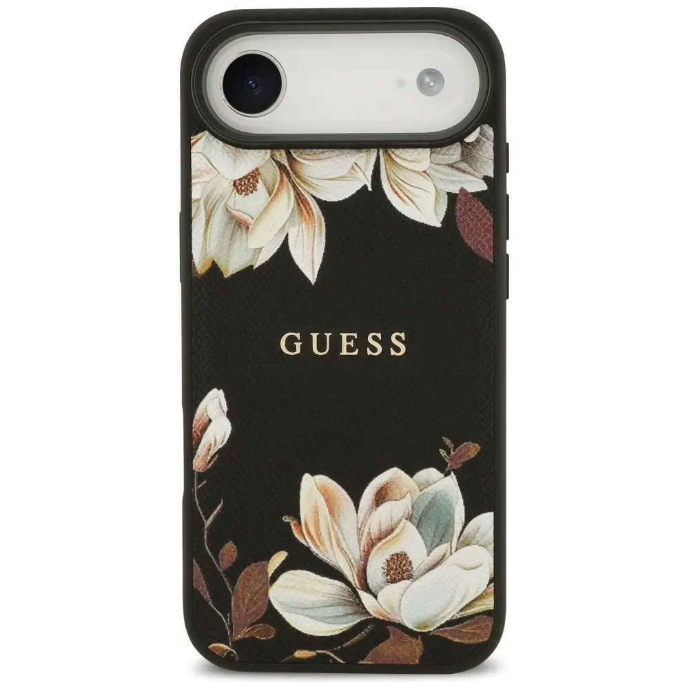 Etui Guess Grained Flowers Classic Logo MagSafe do Apple iPhone Air czarny