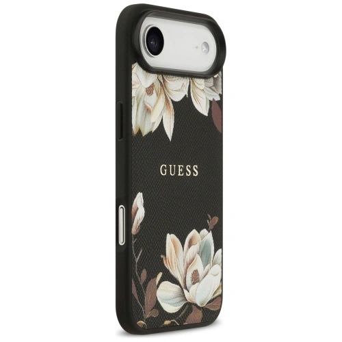 Etui Guess Grained Flowers Classic Logo MagSafe do Apple iPhone Air czarny