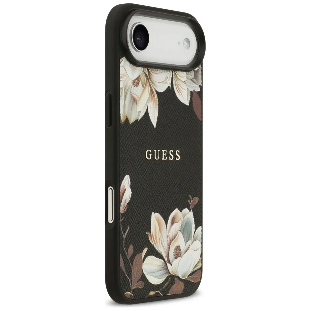 Etui Guess Grained Flowers Classic Logo MagSafe do Apple iPhone Air czarny