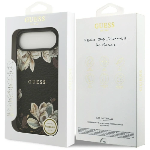 Etui Guess Grained Flowers Classic Logo MagSafe do Apple iPhone Air czarny