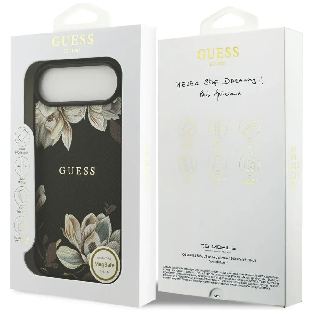 Etui Guess Grained Flowers Classic Logo MagSafe do Apple iPhone Air czarny