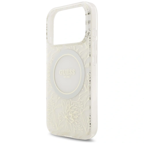 Etui Guess IML Flowers Electro Pearl Strap MagSafe do Apple iPhone 17 Pro biały