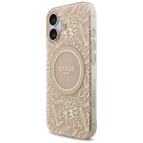 Etui Guess IML Flowers Electro Pearl Strap MagSafe do Apple iPhone 17 różowy