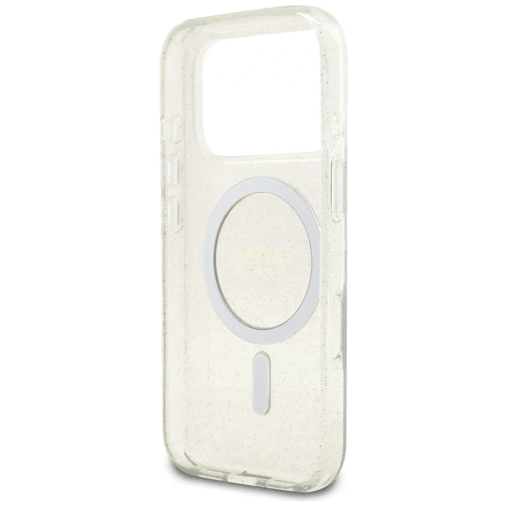 Etui Guess IML Glitter Pearl Strap MagSafe do Apple iPhone 17 Pro Max przezroczysty