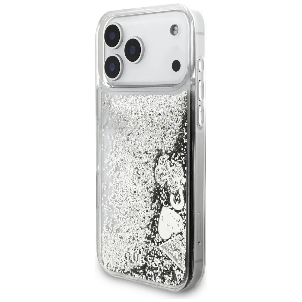 Etui Guess Liq. Glitter Charms do Apple iPhone 17 Pro Max srebrny