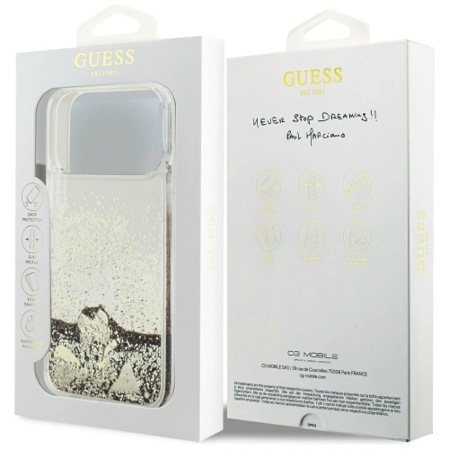 Etui Guess Liq. Glitter 4 Charms do Apple iPhone 17 Pro złoty