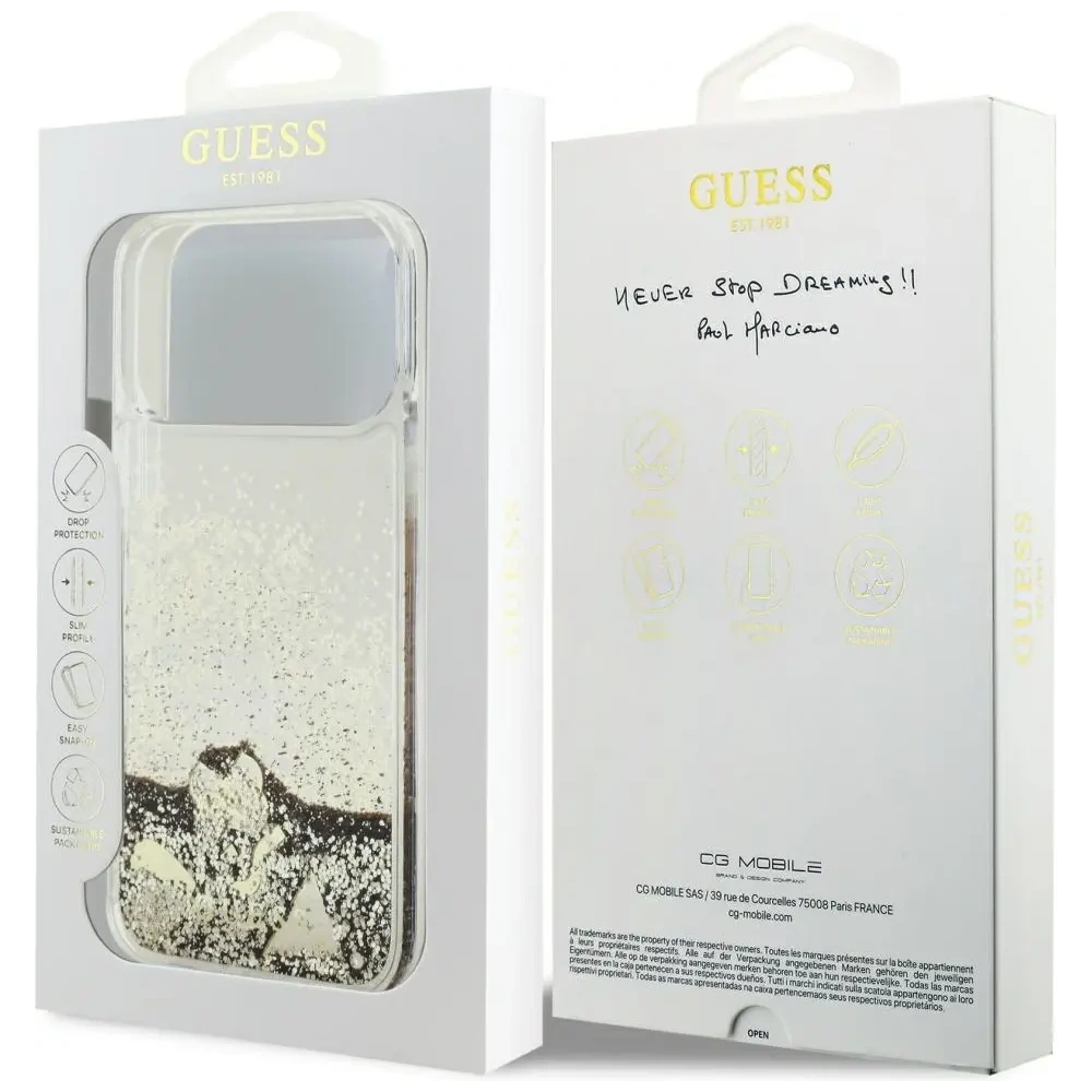 Etui Guess Liq. Glitter 4 Charms do Apple iPhone 17 Pro złoty
