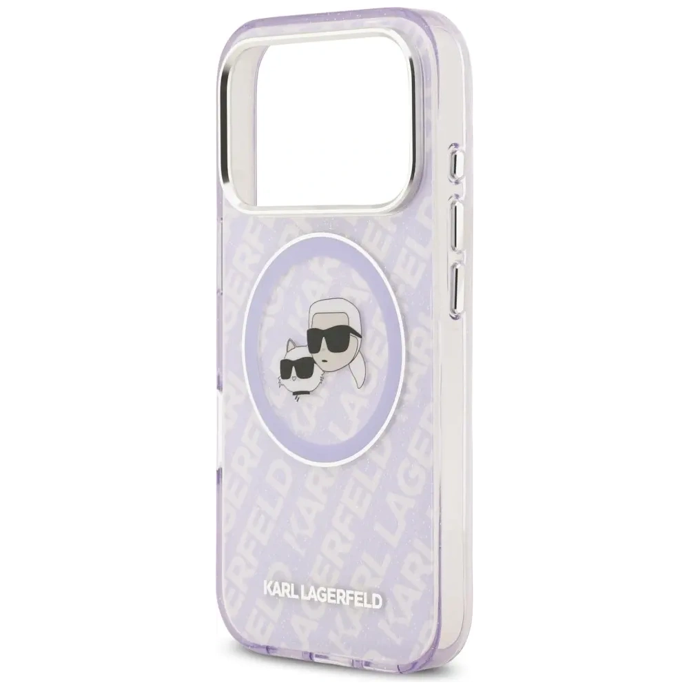 Etui Karl Lagerfeld IML Glitter Karl & Choupette Heads Logo MagSafe do Apple iPhone 17 Pro fioletowy