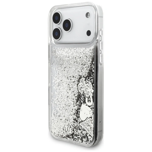 Etui Guess Liq. Glitter Charms do Apple iPhone 17 Pro srebrny