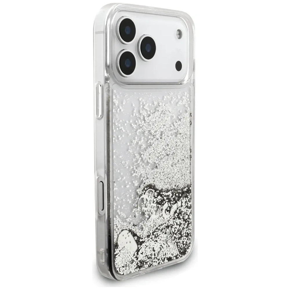 Etui Guess Liq. Glitter Charms do Apple iPhone 17 Pro srebrny