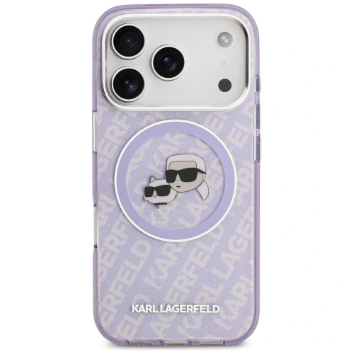 Etui Karl Lagerfeld IML Glitter Karl & Choupette Heads Logo MagSafe do Apple iPhone 17 Pro Max fioletowy