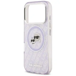 Etui Karl Lagerfeld IML Glitter Karl & Choupette Heads Logo MagSafe do Apple iPhone 17 Pro Max fioletowy