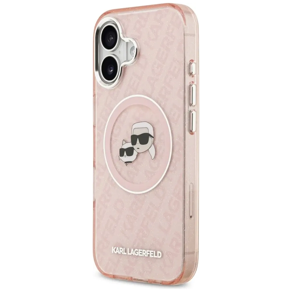 Etui Karl Lagerfeld IML Glitter Karl & Choupette Heads Logo MagSafe do Apple iPhone 17 różowy