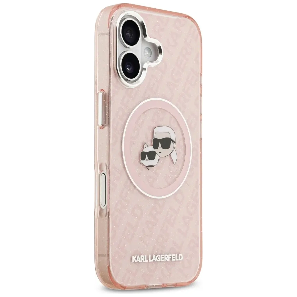 Etui Karl Lagerfeld IML Glitter Karl & Choupette Heads Logo MagSafe do Apple iPhone 17 różowy