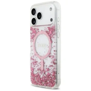 Etui Guess Resin Bottom Glitter MagSafe do Apple iPhone 17 Pro Max różowy
