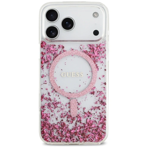 Etui Guess Resin Bottom Glitter MagSafe do Apple iPhone 17 Pro Max różowy