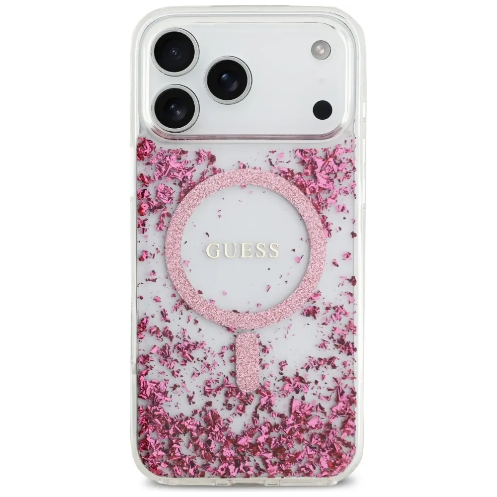 Etui Guess Resin Bottom Glitter MagSafe do Apple iPhone 17 Pro Max różowy