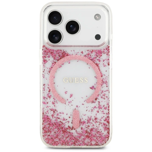 Etui Guess Resin Bottom Glitter MagSafe do Apple iPhone 17 Pro różowy