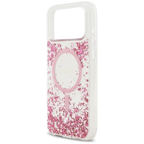 Etui Guess Resin Bottom Glitter MagSafe do Apple iPhone 17 Pro Max różowy