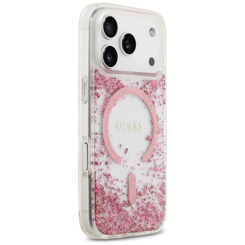 Etui Guess Resin Bottom Glitter MagSafe do Apple iPhone 17 Pro różowy