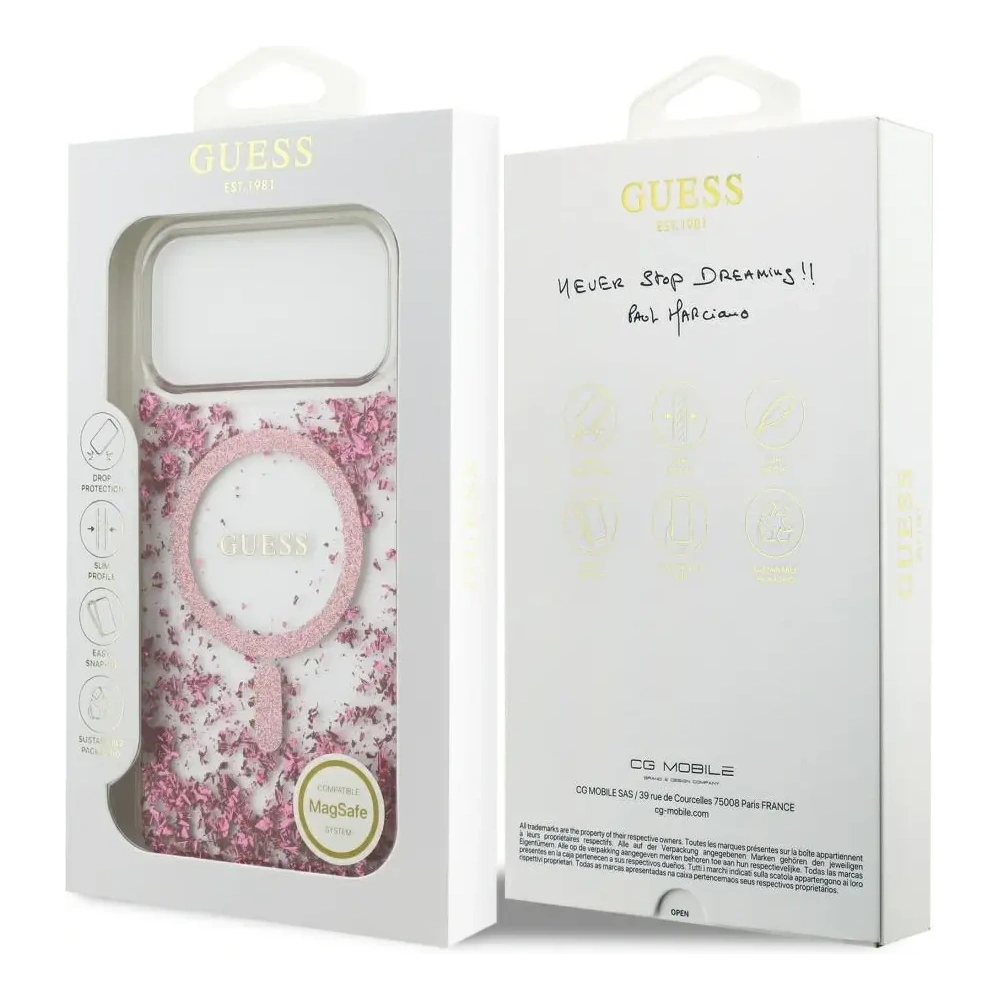 Etui Guess Resin Bottom Glitter MagSafe do Apple iPhone 17 Pro Max różowy