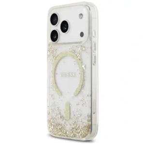Etui Guess Resin Bottom Glitter MagSafe do Apple iPhone 17 Pro złoty