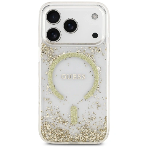 Etui Guess Resin Bottom Glitter MagSafe do Apple iPhone 17 Pro złoty
