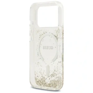 Etui Guess Resin Bottom Glitter MagSafe do Apple iPhone 17 Pro złoty