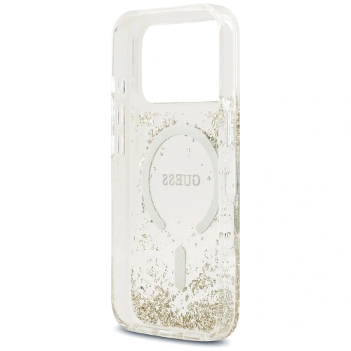 Etui Guess Resin Bottom Glitter MagSafe do Apple iPhone 17 Pro złoty