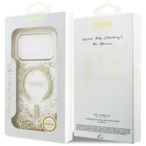 Etui Guess Resin Bottom Glitter MagSafe do Apple iPhone 17 Pro złoty