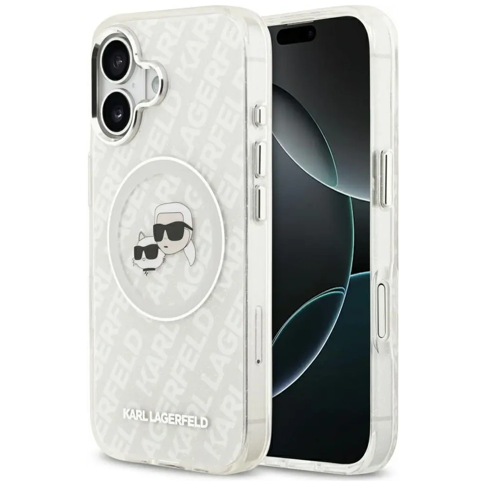 Etui Karl Lagerfeld IML Glitter Karl & Choupette Heads Logo MagSafe do Apple iPhone 17 szary