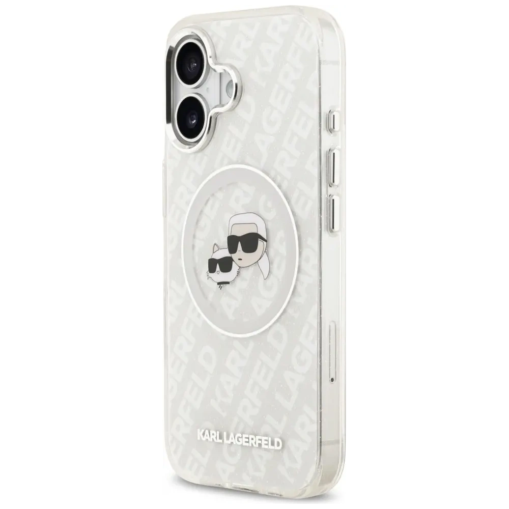 Etui Karl Lagerfeld IML Glitter Karl & Choupette Heads Logo MagSafe do Apple iPhone 17 szary