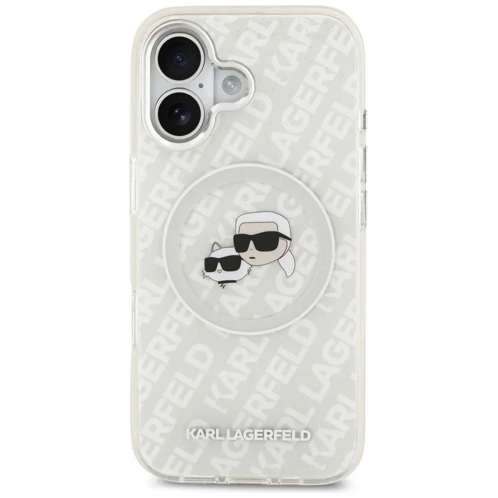 Etui Karl Lagerfeld IML Glitter Karl & Choupette Heads Logo MagSafe do Apple iPhone 17 szary