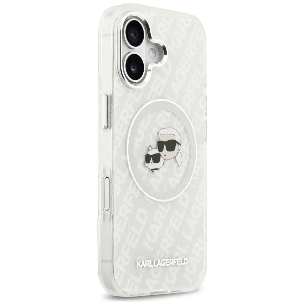 Etui Karl Lagerfeld IML Glitter Karl & Choupette Heads Logo MagSafe do Apple iPhone 17 szary