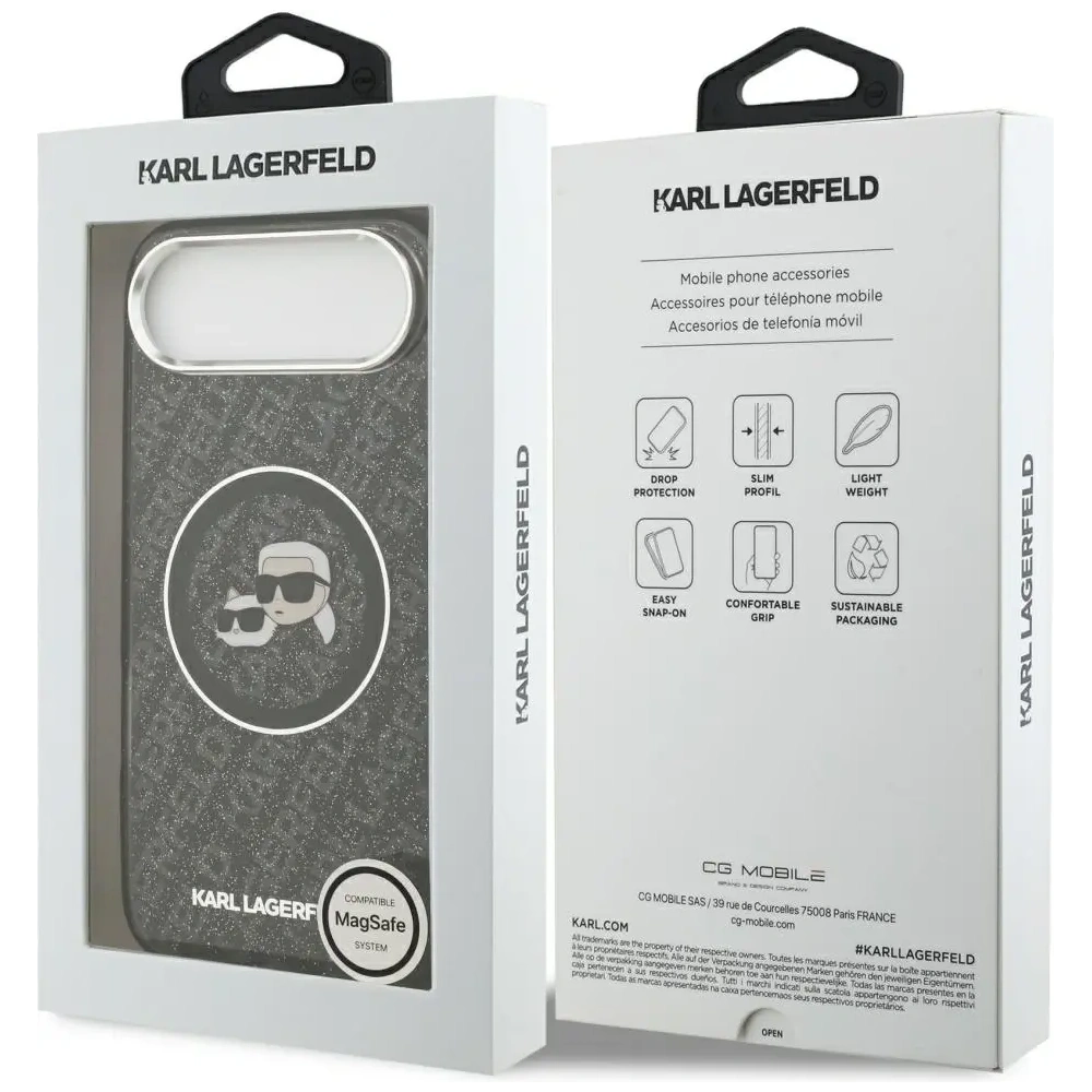 Etui Karl Lagerfeld IML Glitter Karl & Choupette Heads Logo MagSafe do Apple iPhone Air czarny